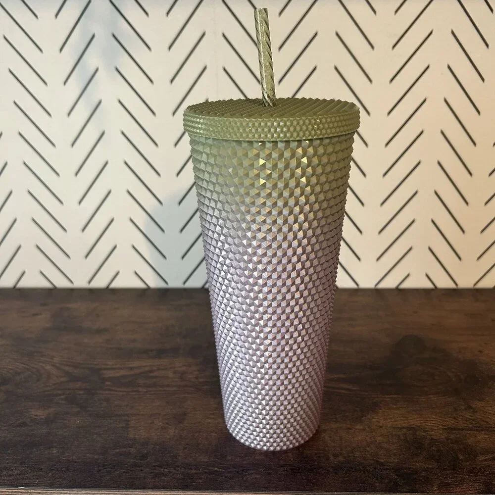 Starbucks Tumbler 2024 Metallic Green Green Purple Ombre Venti Studded 24oz Cup